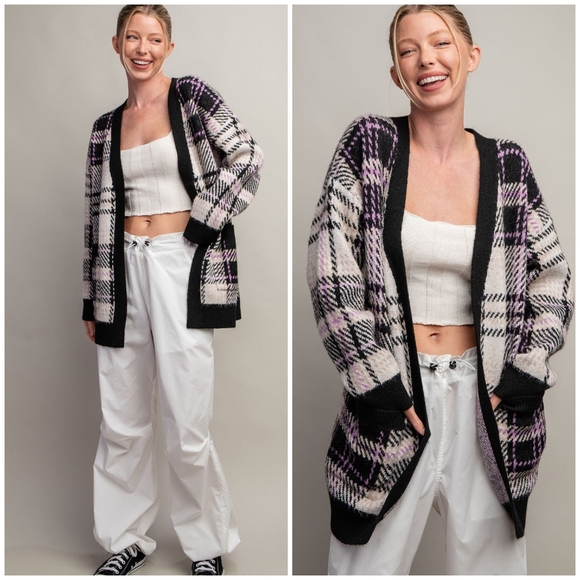 ee:some Cozy Chic Black Plaid Cardigan - Picture 4 of 14